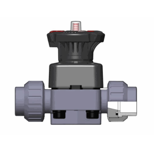 PVC U Membranventil DK DIALOCK&reg;, Verschraubung mit Klebemuffe, PTFE Ausf&uuml;hrung