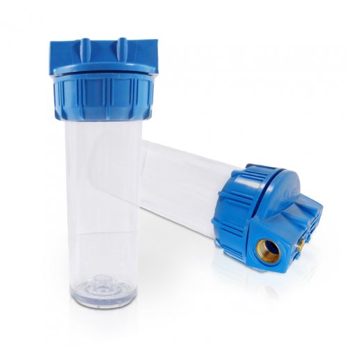 RF Standard Wasserfilter Filtergeh&auml;use 10 Zoll,&nbsp; mit 1/2 Zoll MS-Innengewinde, blau/transparent
